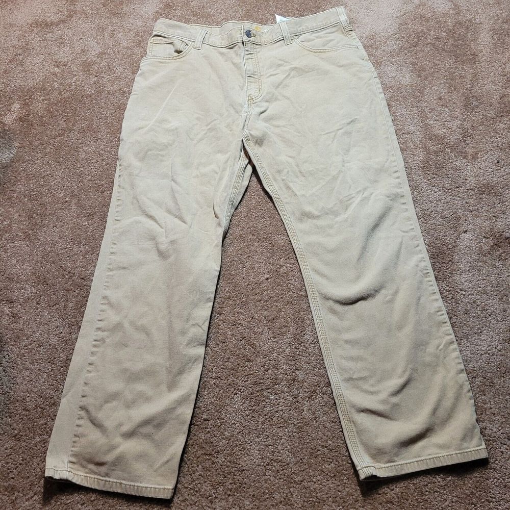 Carhartt Jeans Mens 38 x 30 Beige Carpenter Relaxed Fit Straight Denim Pockets *